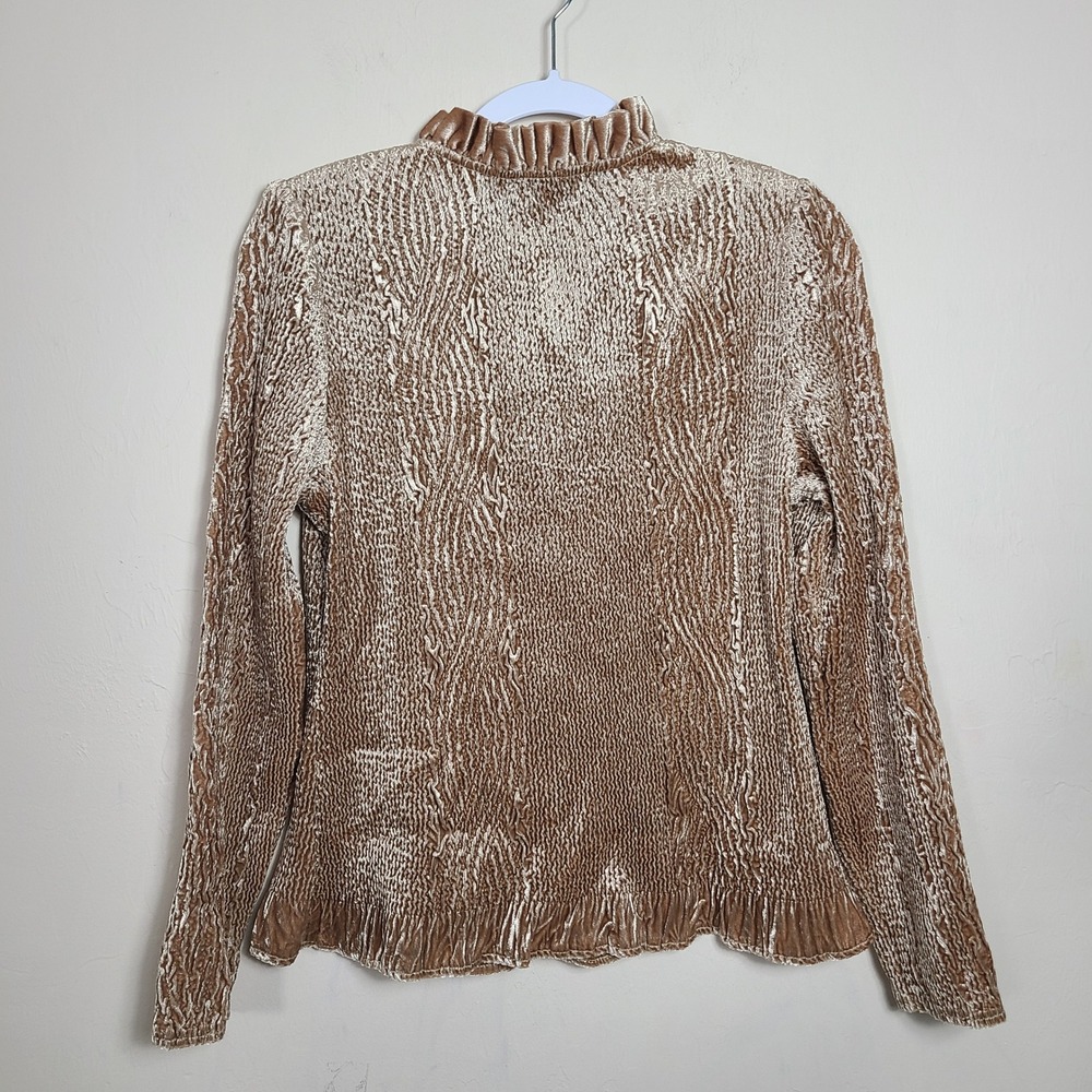 Chicos Gold Keily Crinkle Velvet Ruffled Jacket S Romantic Victorian Regencycore - Picture 10 of 10